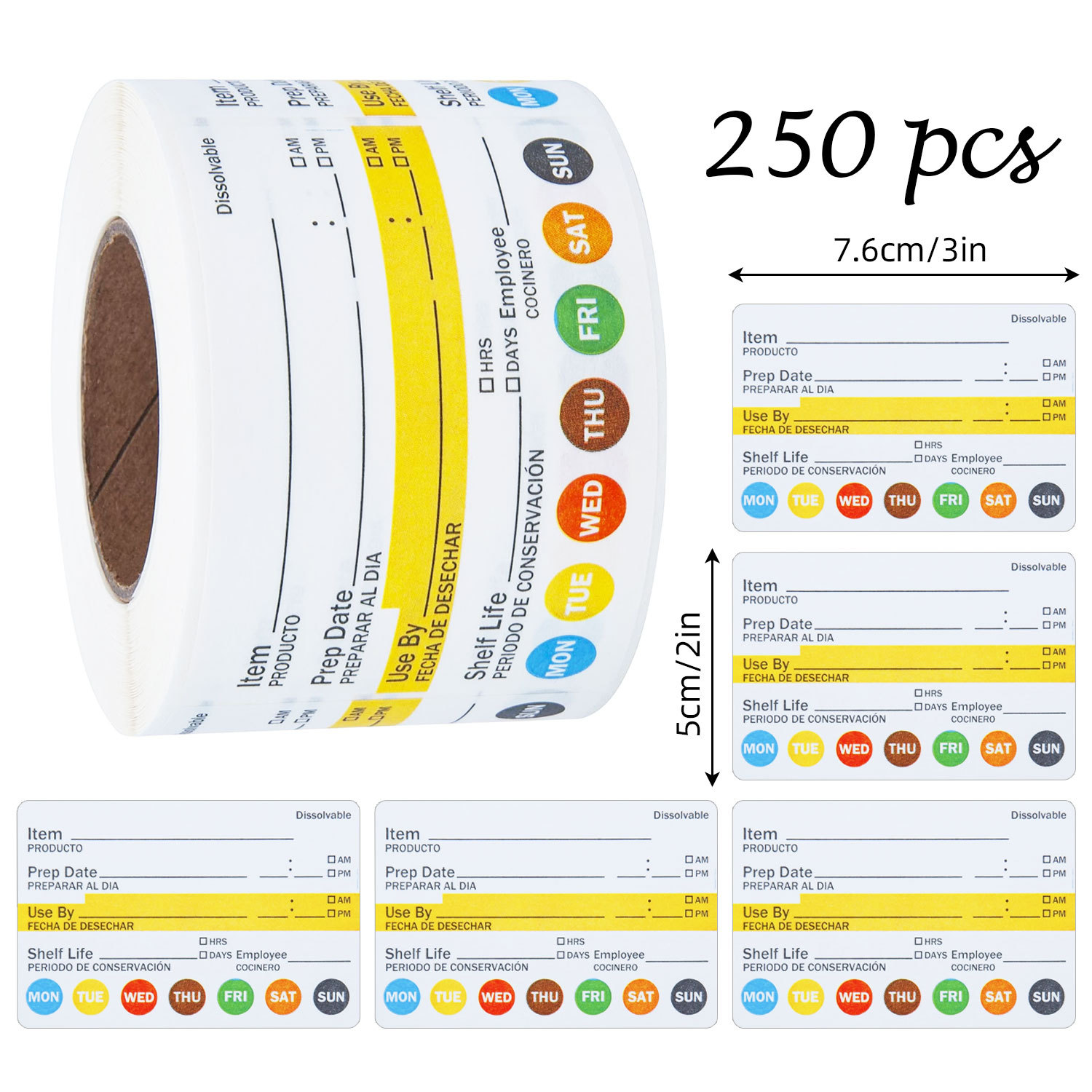 Food Storage Label - 250 Pezzi/Rotolo Etichette Adesive Impermeabili per