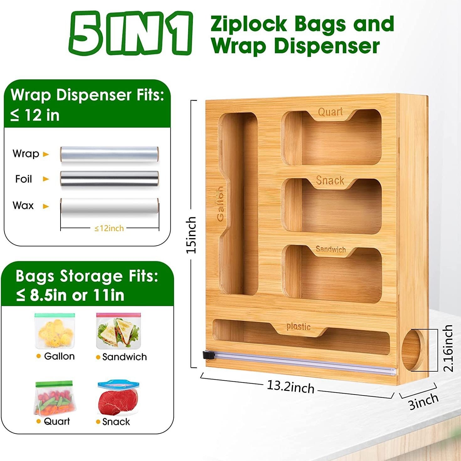 Food Storage Zip Lock Bags - Porta sacchetti per alimenti con chiusura