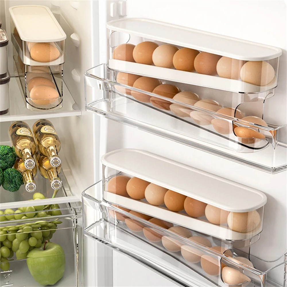 Egg Storage Holder - Portauova scorrevole automatico a doppio ripiano