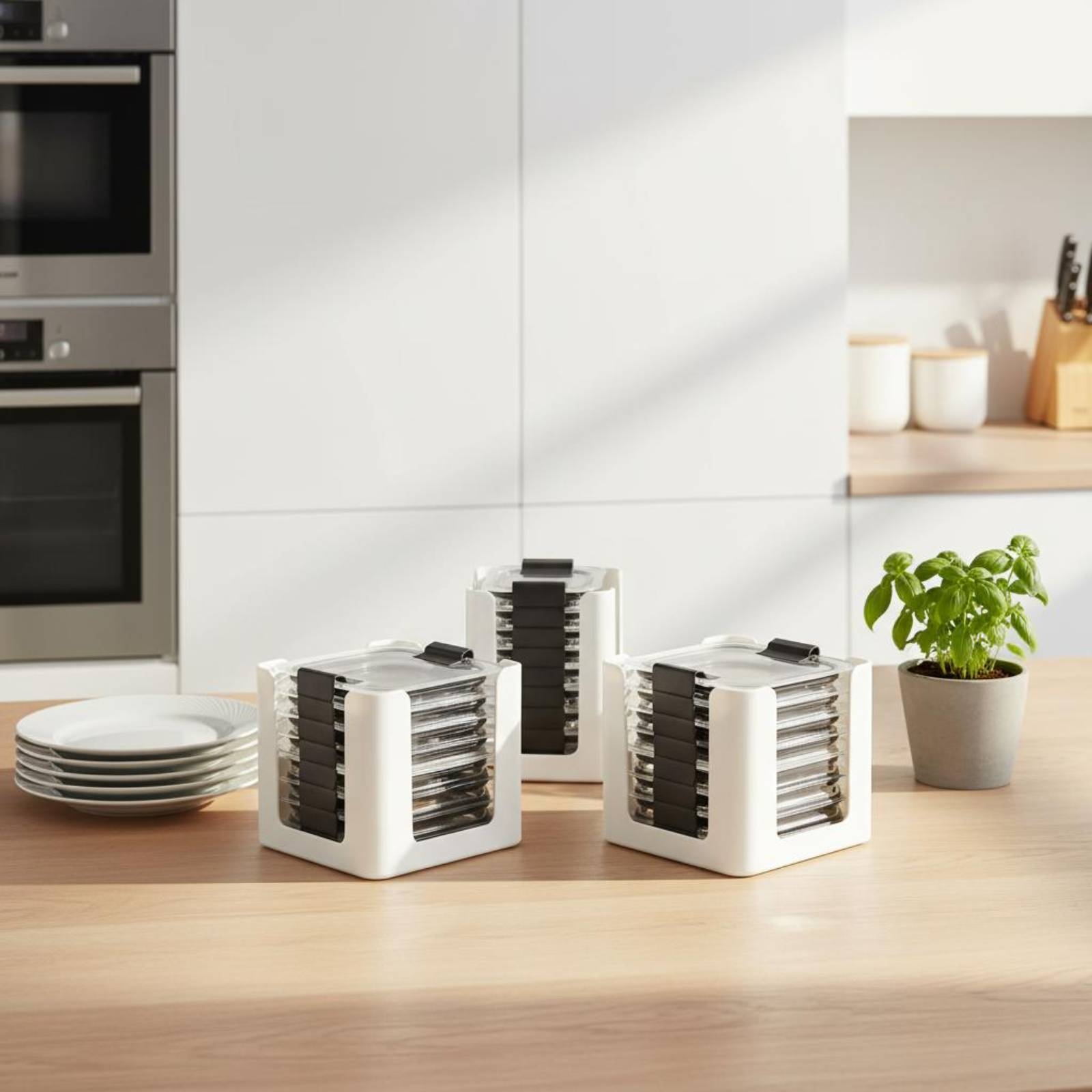 Food Storage Square Containers - Set di 3 Organizzatori per Coperchi,